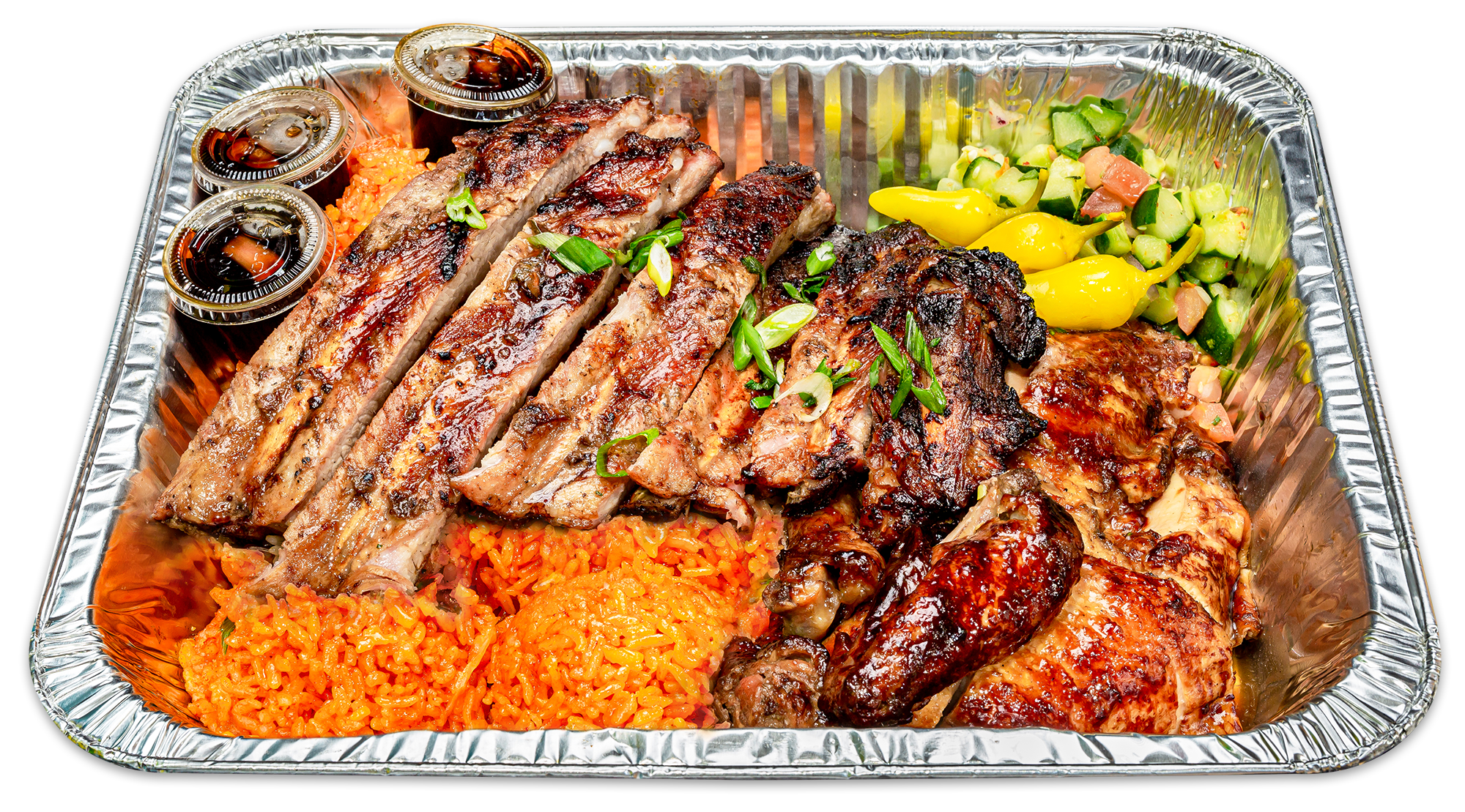 SERIOUS CYBER MONDAY SPECIAL! $32 &frac12; CHICKEN, &frac12; SLAB OF RIBS WITH PLENTY OF RED RICE for $25.00